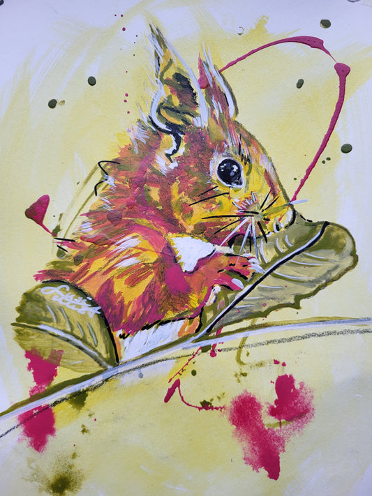 Original Wandkunst: "Yummi" - Eichhörnchenmotiv
