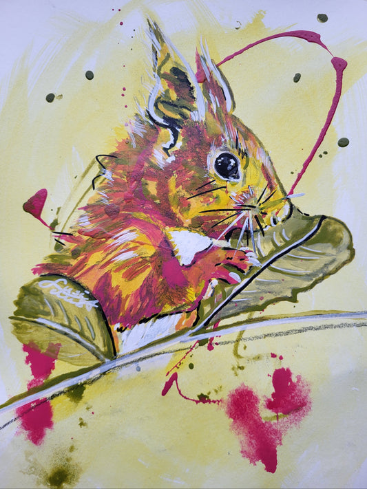 Original Wandkunst: "Yummi" - Eichhörnchenmotiv