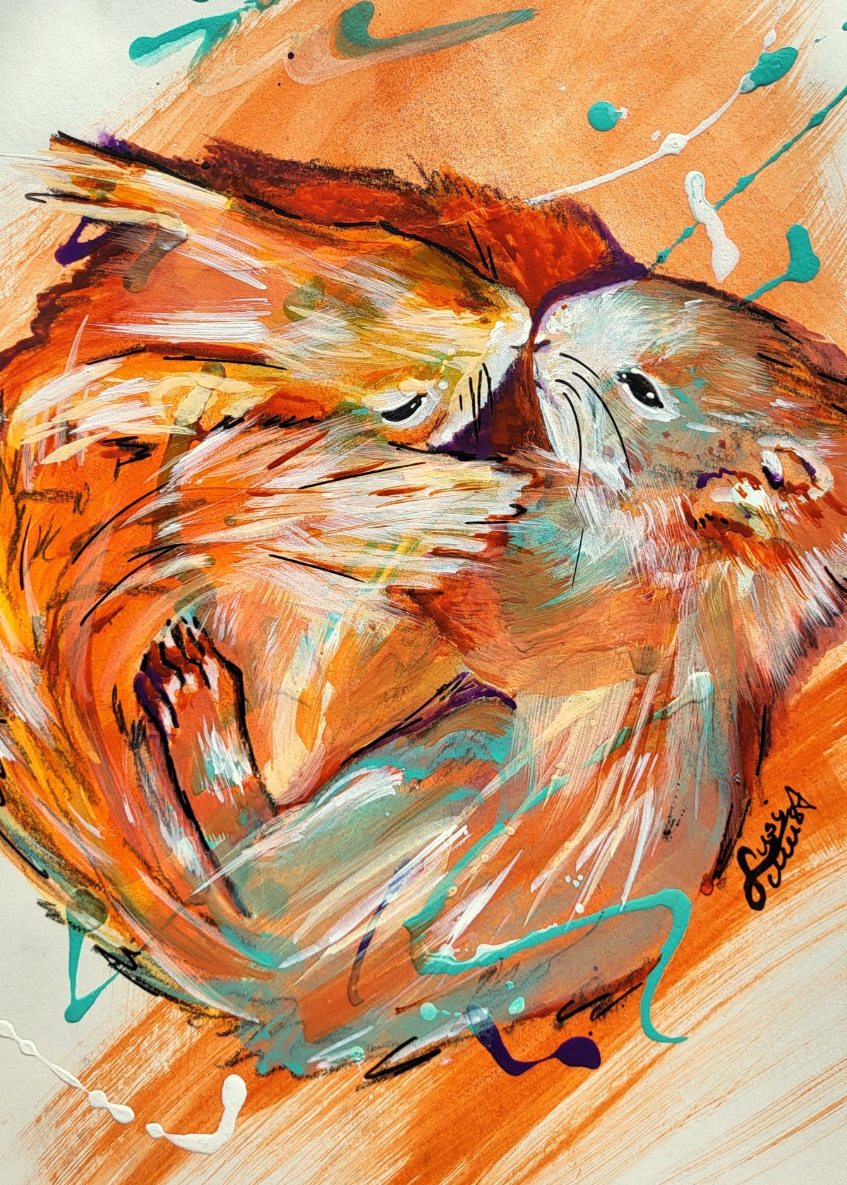 Original Wandkunst: "Cuddles" - Eichhörnchenmotiv