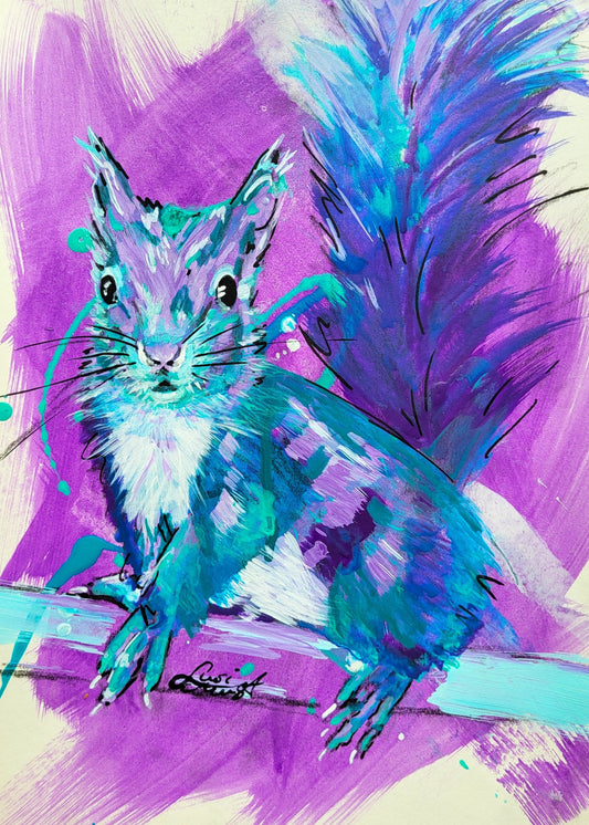 Original Wandkunst: "Beautiful Blue" - Eichhörnchenmotiv