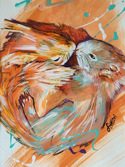 Original Wandkunst: "Cuddles" - Eichhörnchenmotiv